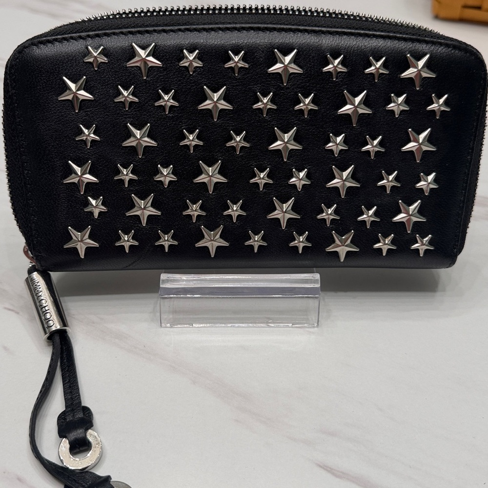 Jimmy Choo Studded Star Zip-Around Wallet - Black